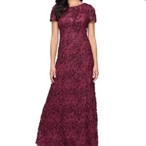 Alex Evenings Deep Wine Floral Appliqué Gown